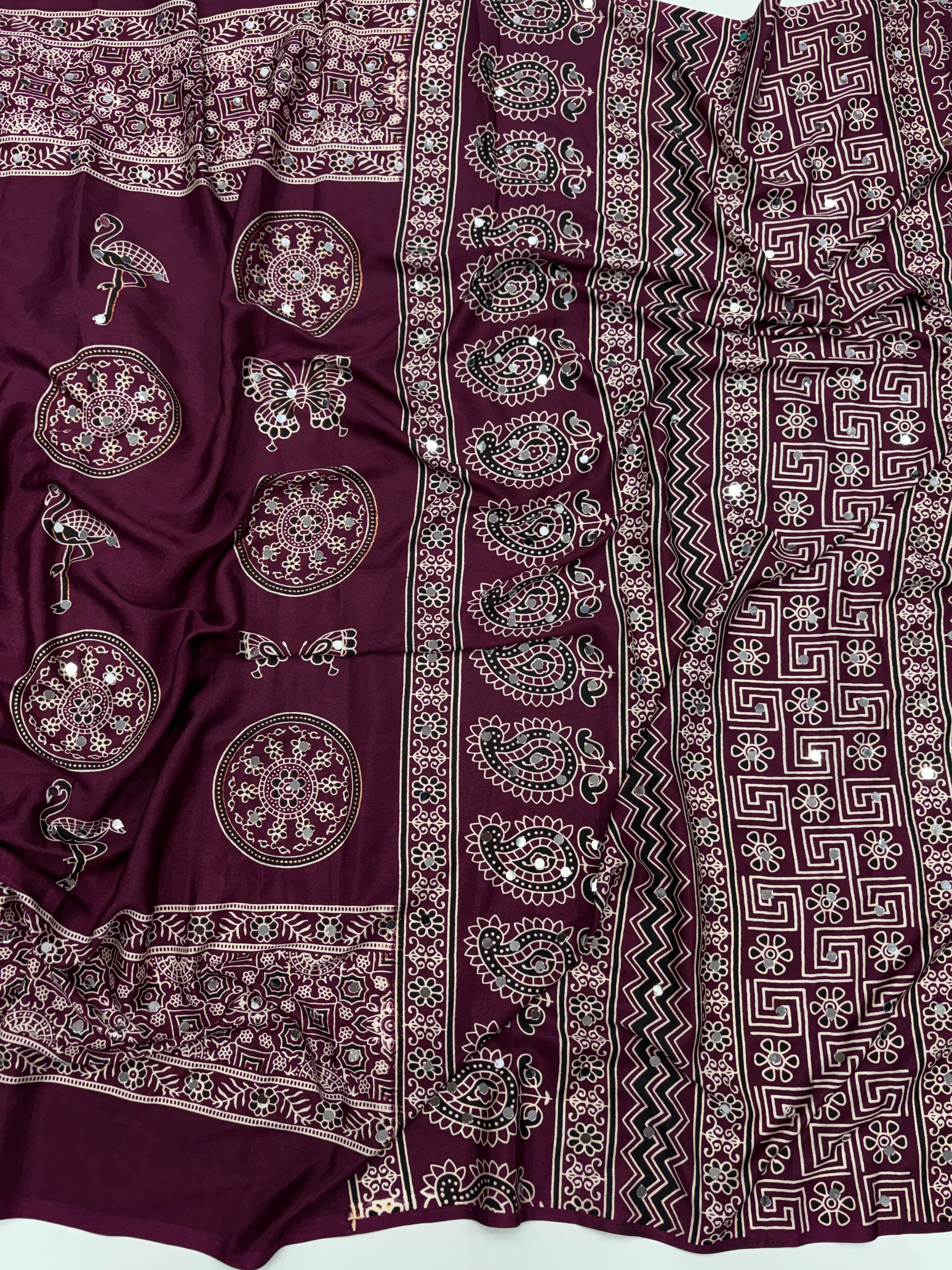 Anshu 4 : Ajrak viscose Satin silk sarees 💕