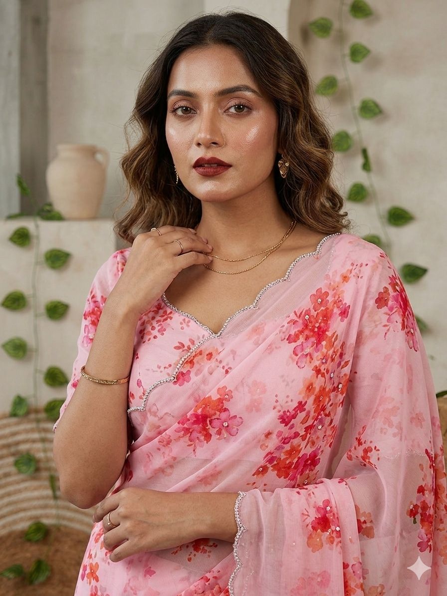 Pretty Pink 🩷 Georgette saree
