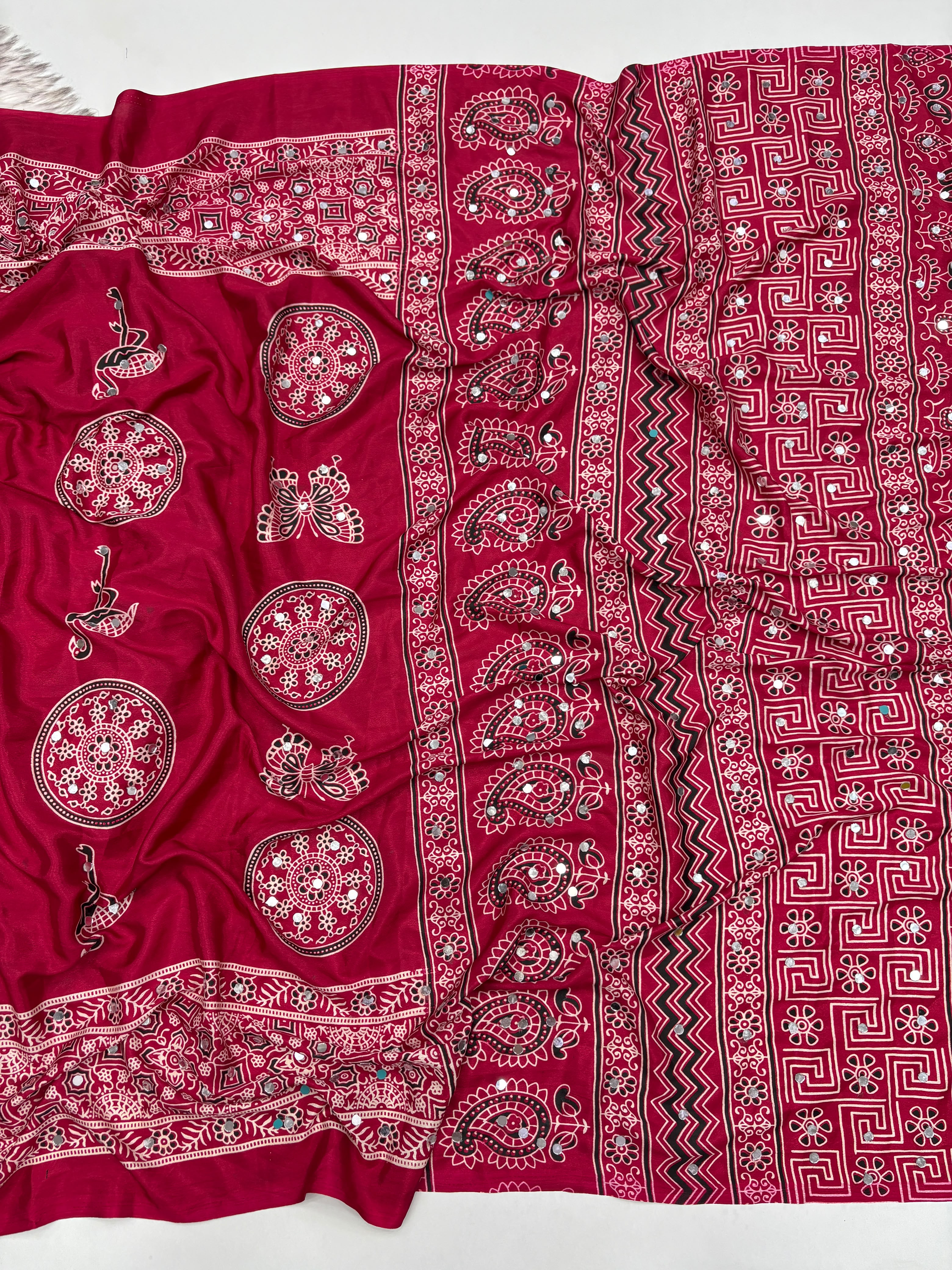 Anshu 4 : Ajrak viscose Satin silk sarees 💕