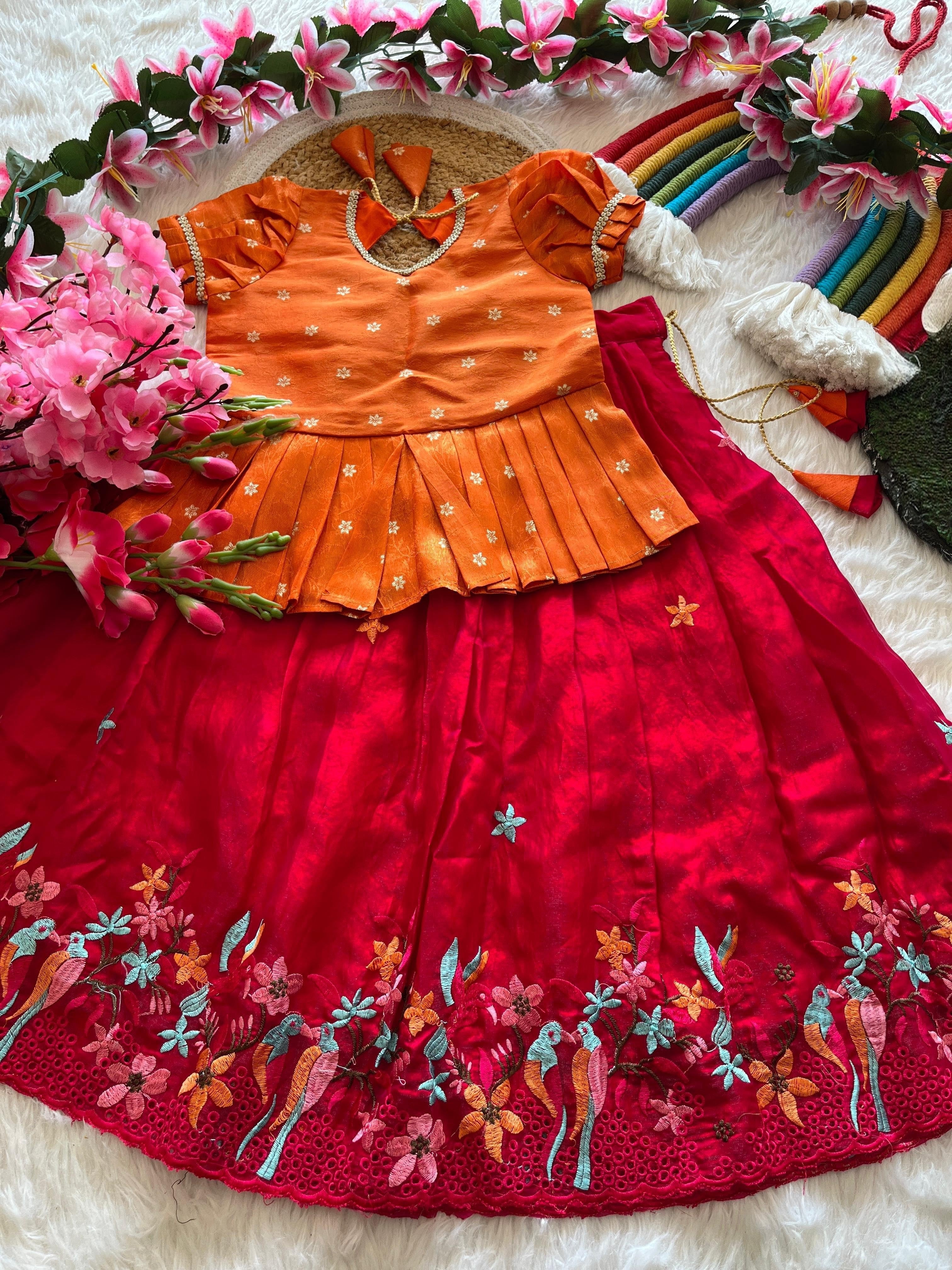 Cute Parrot : kids lehenga
