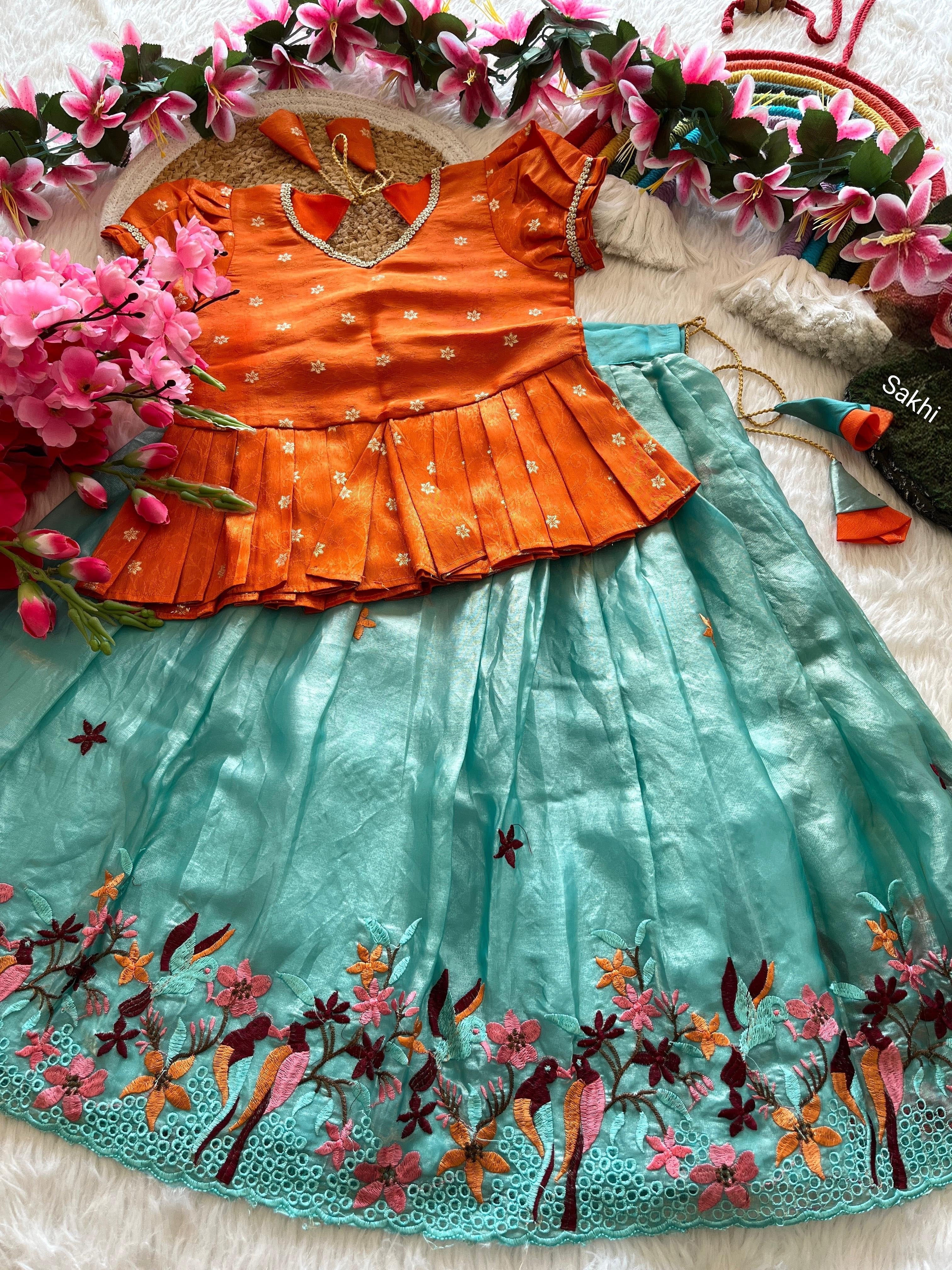 Cute Parrot : kids lehenga