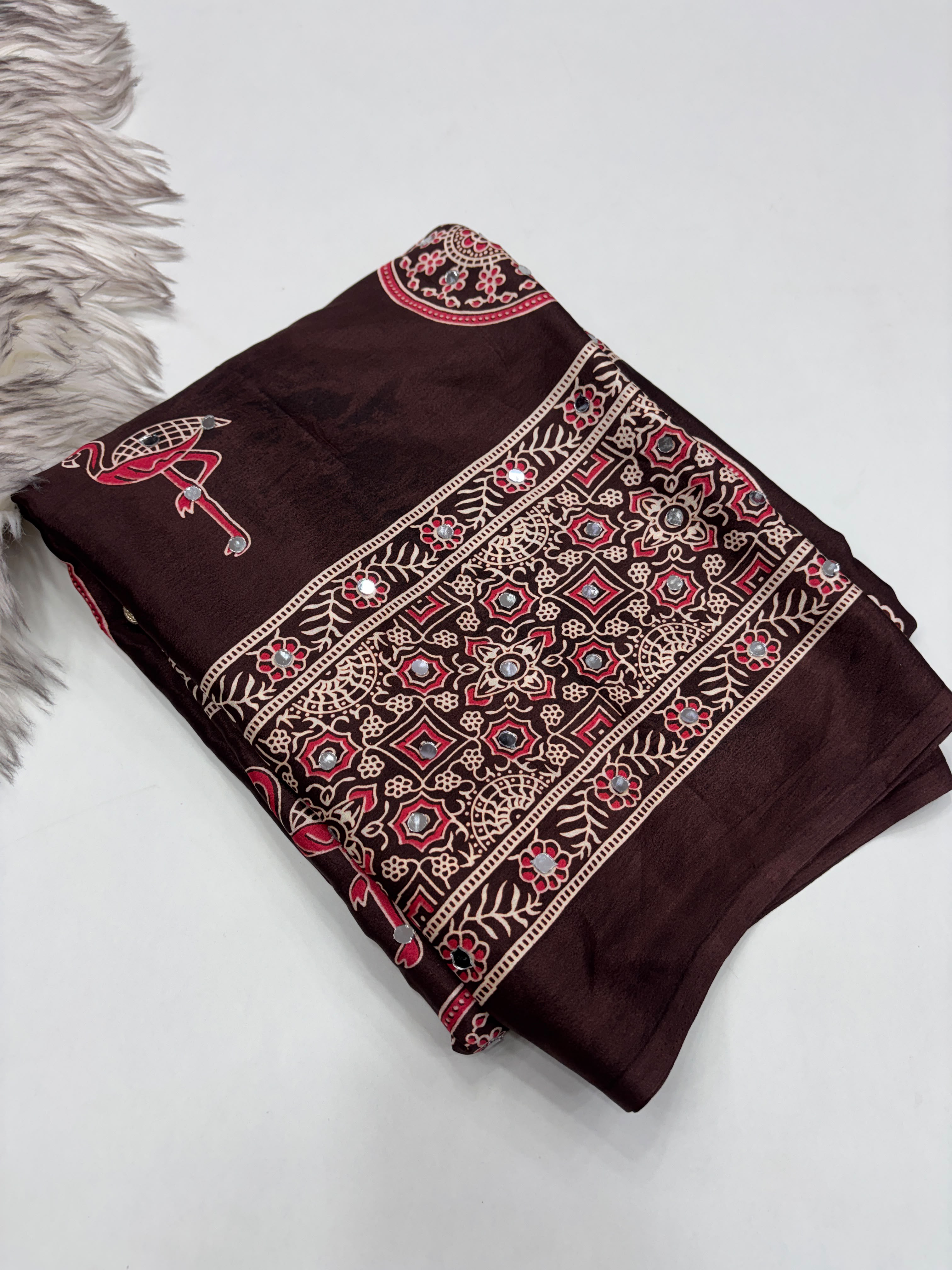 Anshu 4 : Ajrak viscose Satin silk sarees 💕