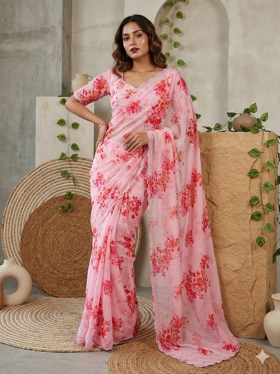 Pretty Pink 🩷 Georgette saree