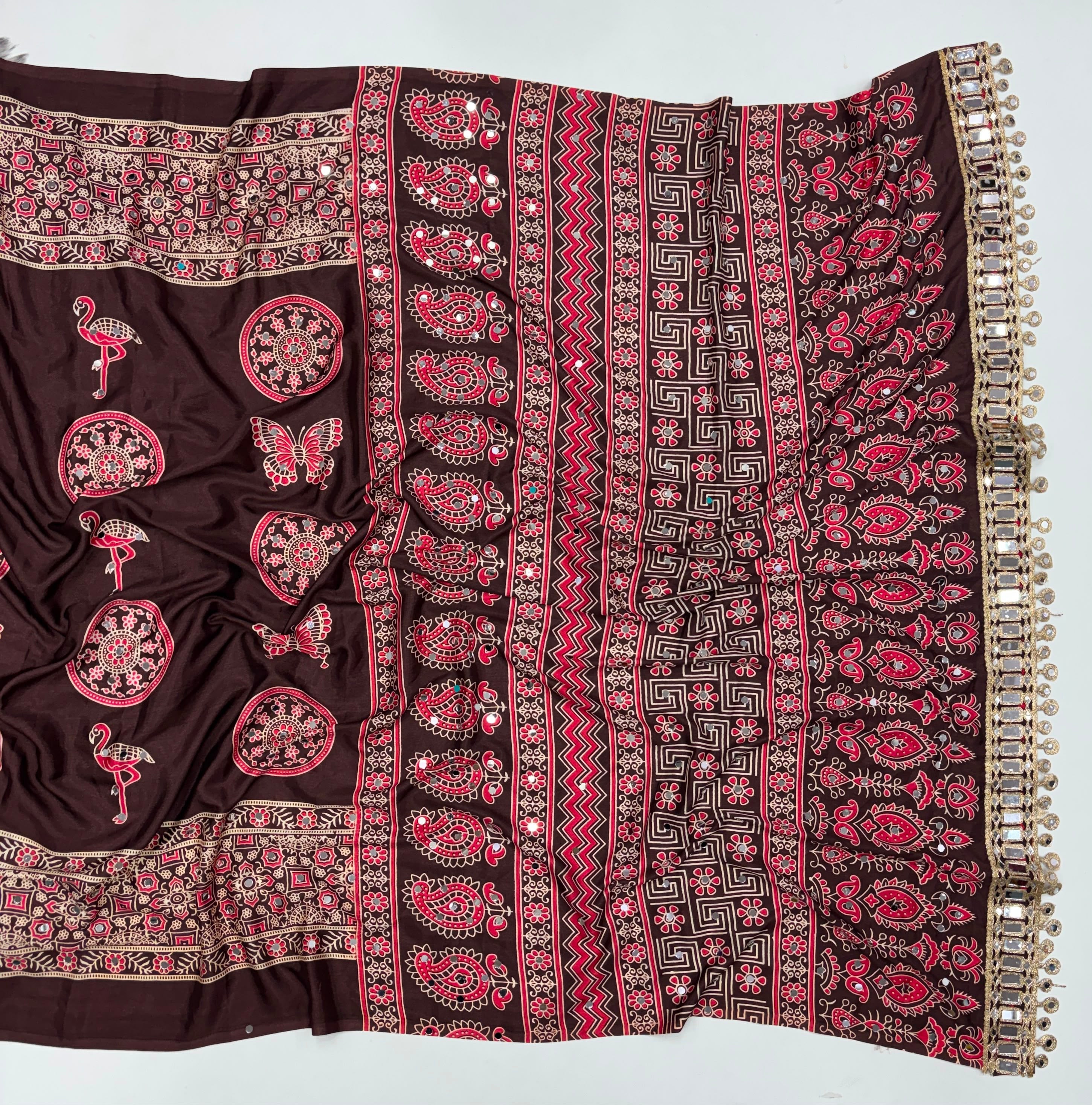 Anshu 4 : Ajrak viscose Satin silk sarees 💕
