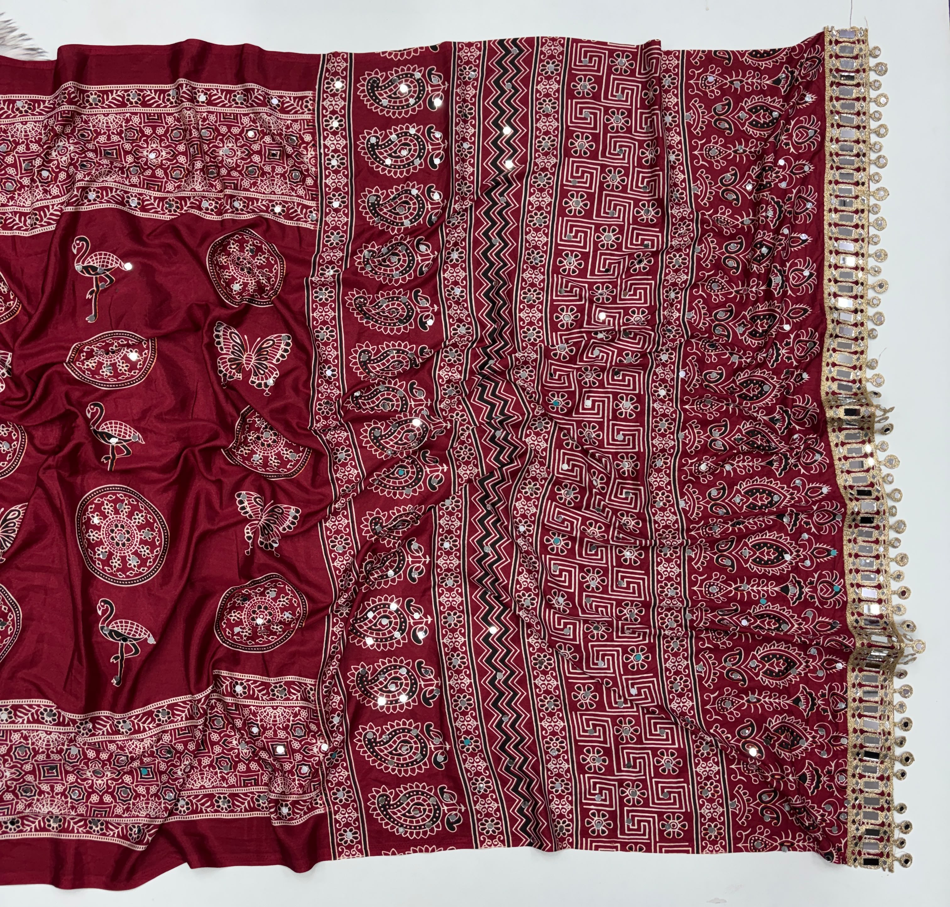 Anshu 4 : Ajrak viscose Satin silk sarees 💕