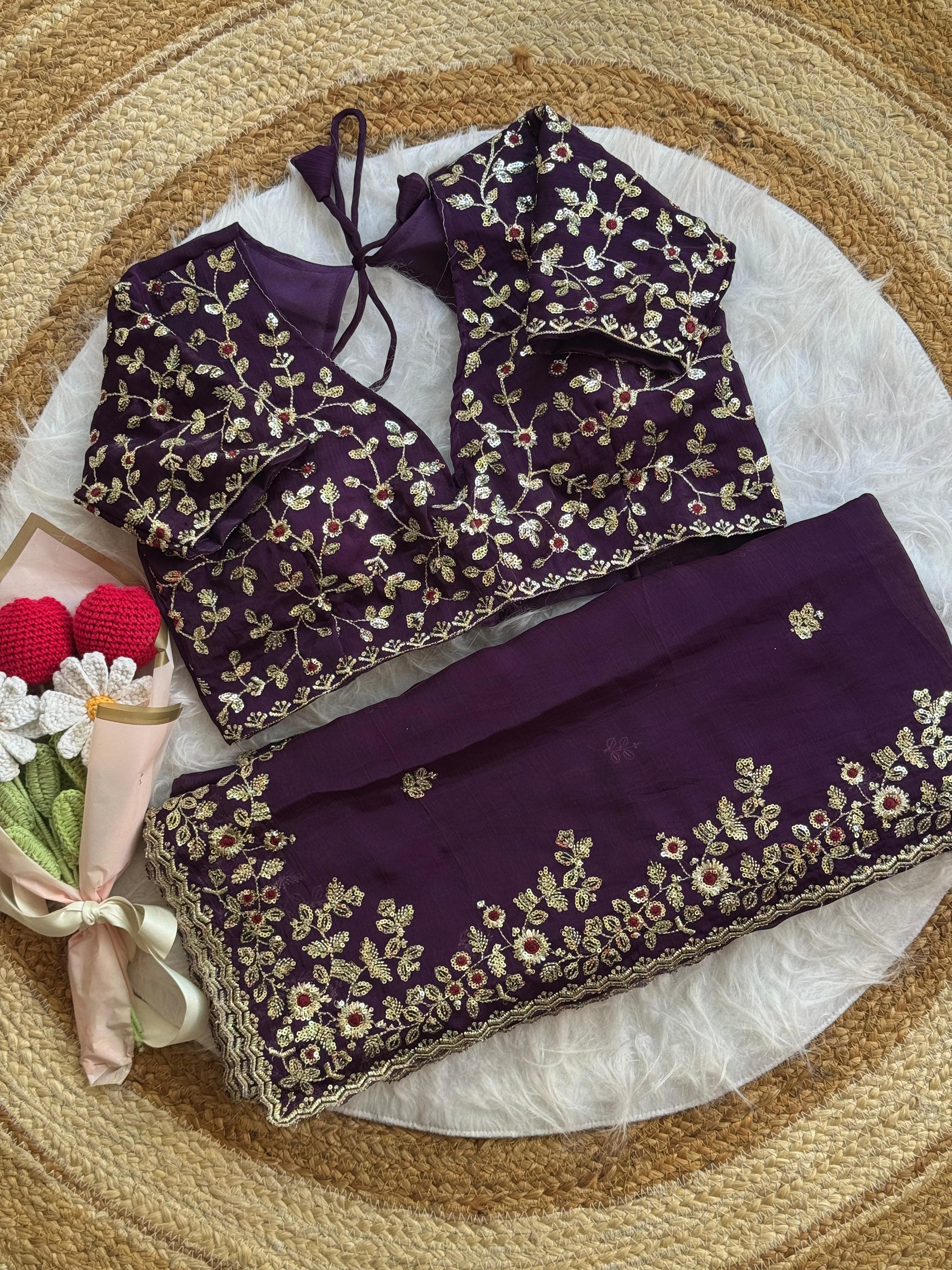 Unique Brown fendy chiffon silk sarees