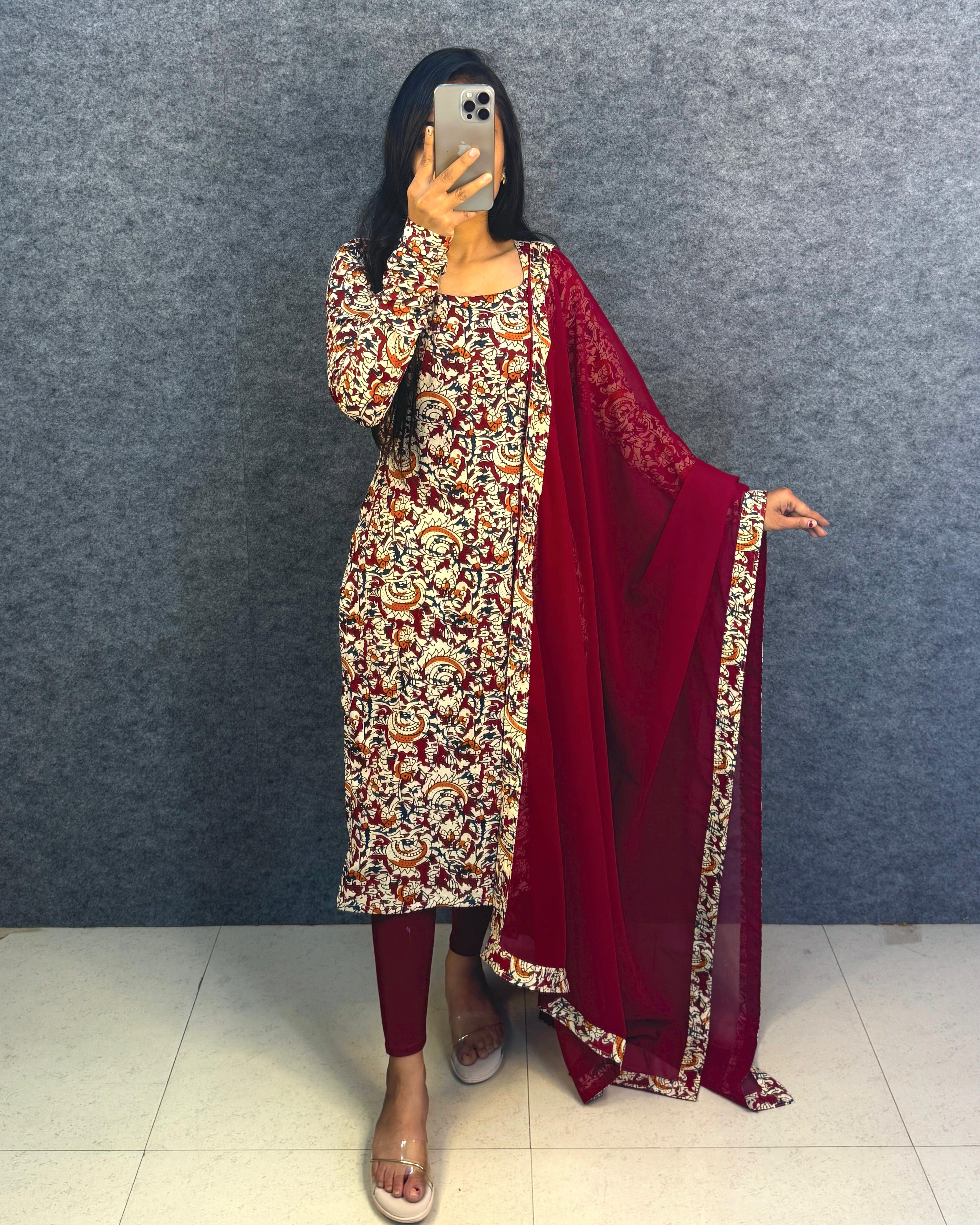 Anya : Kalamkari kurti with Georgette dupatta 💕