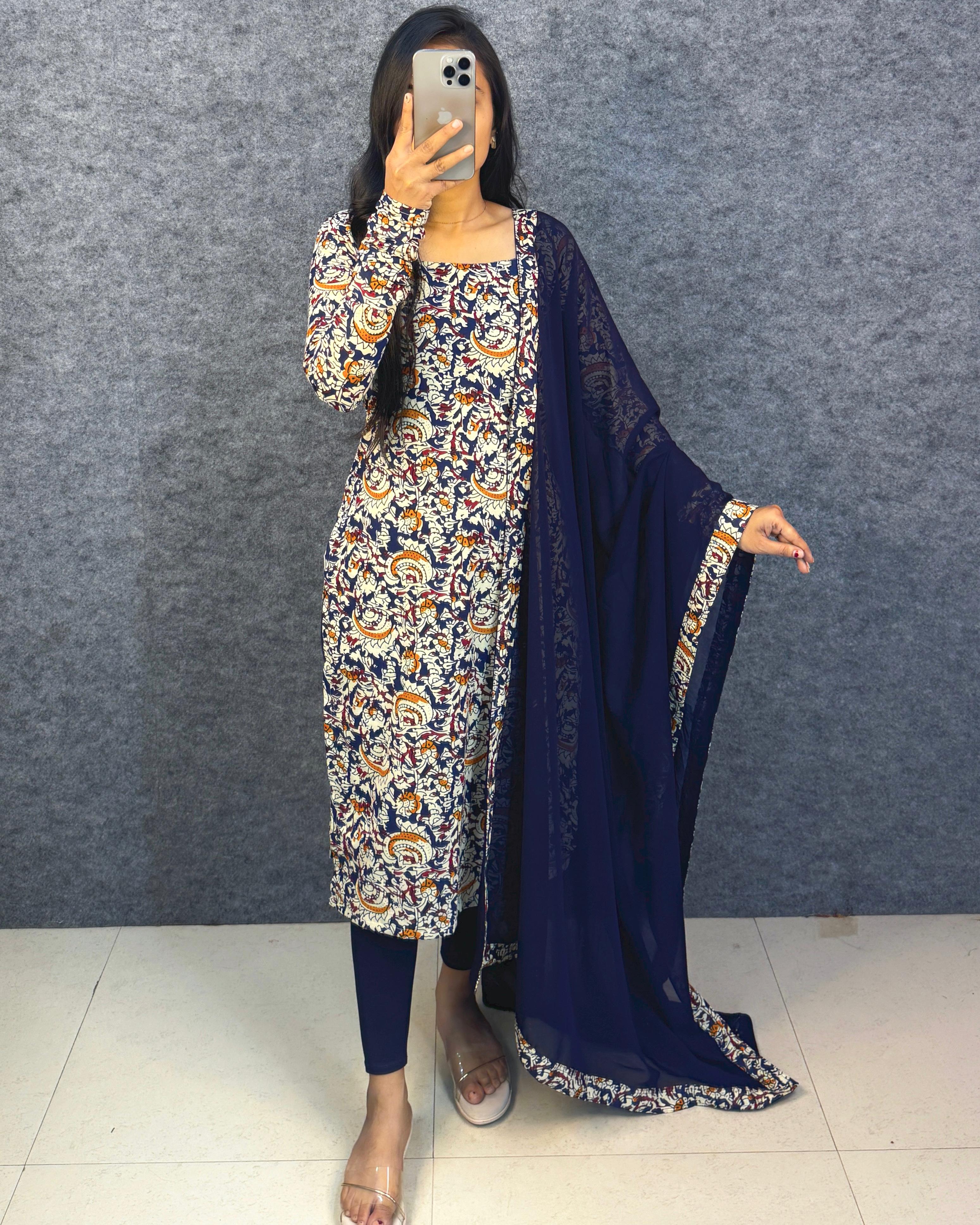 Anya : Kalamkari kurti with Georgette dupatta 💕