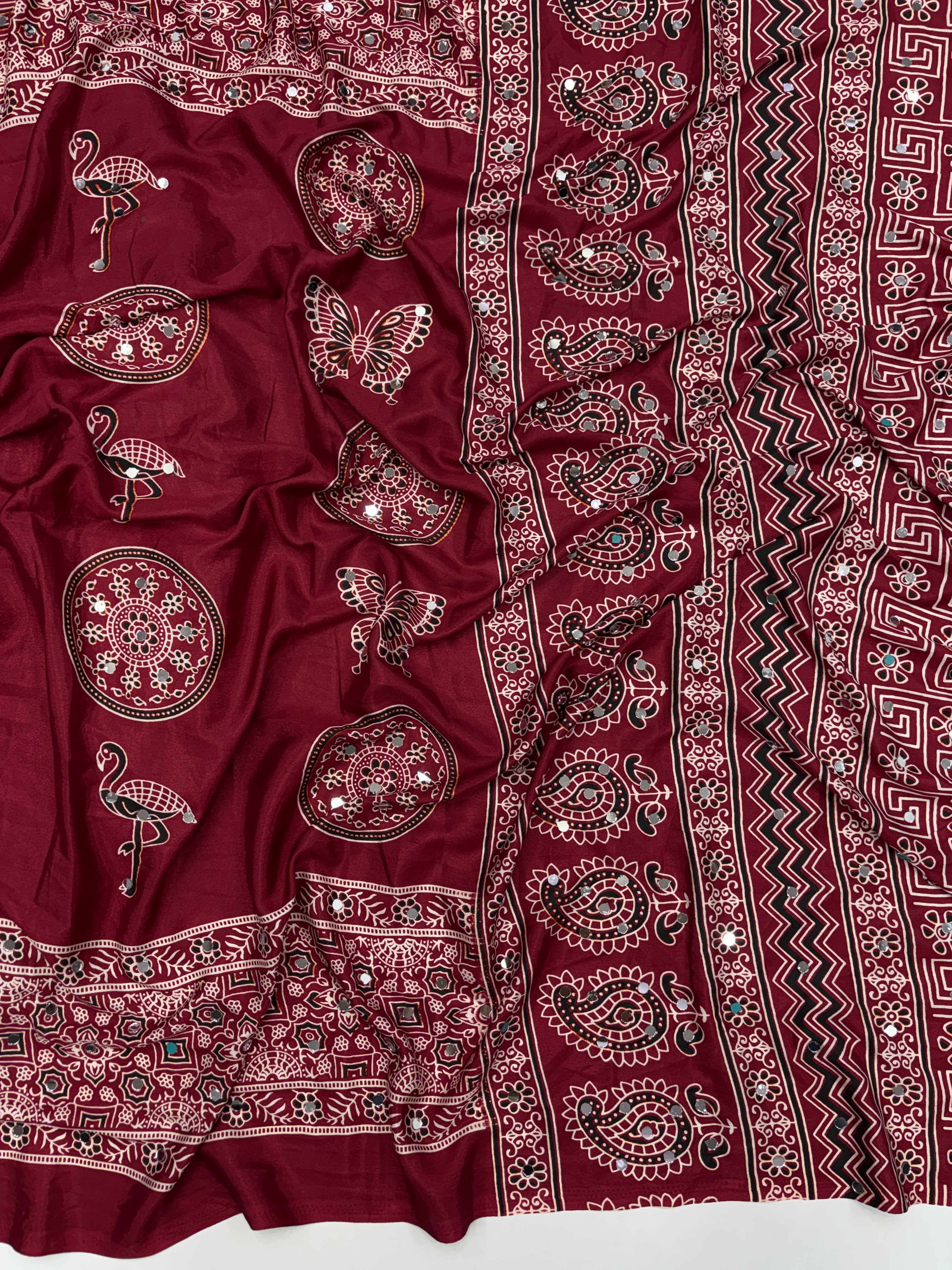 Anshu 4 : Ajrak viscose Satin silk sarees 💕