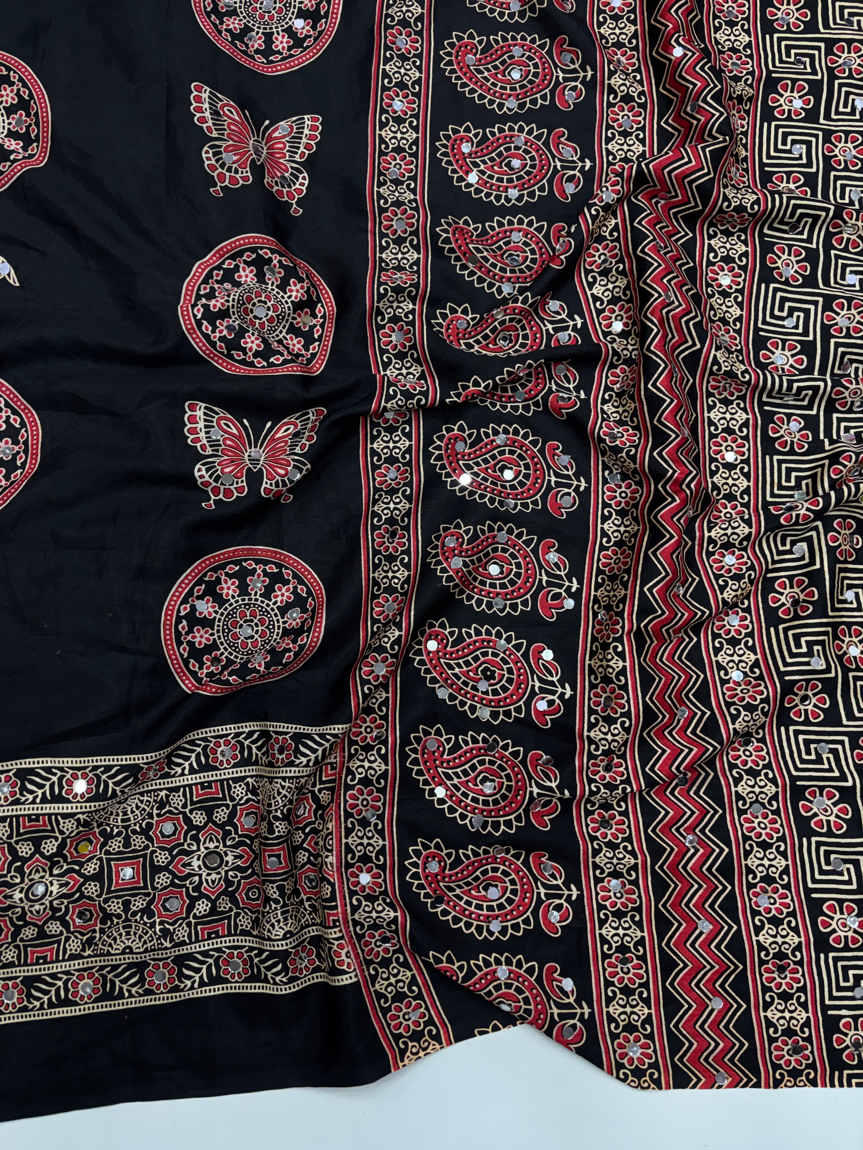 Anshu 4 : Ajrak viscose Satin silk sarees 💕