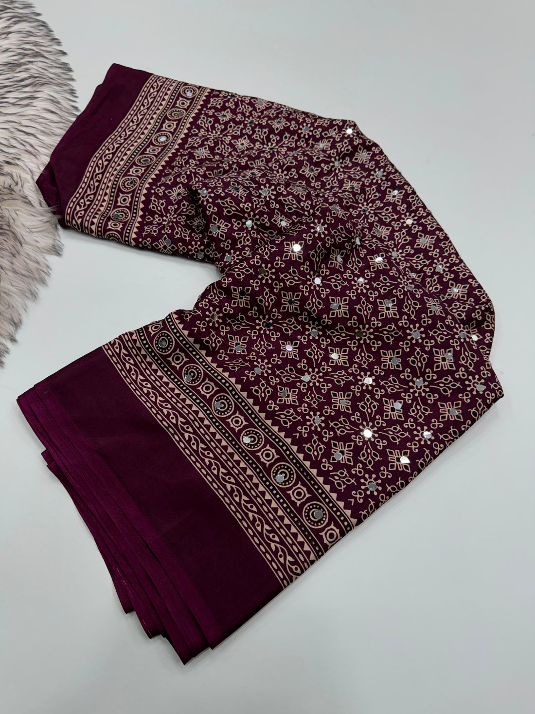Anshu 2 : Ajrak Satin viscose sarees