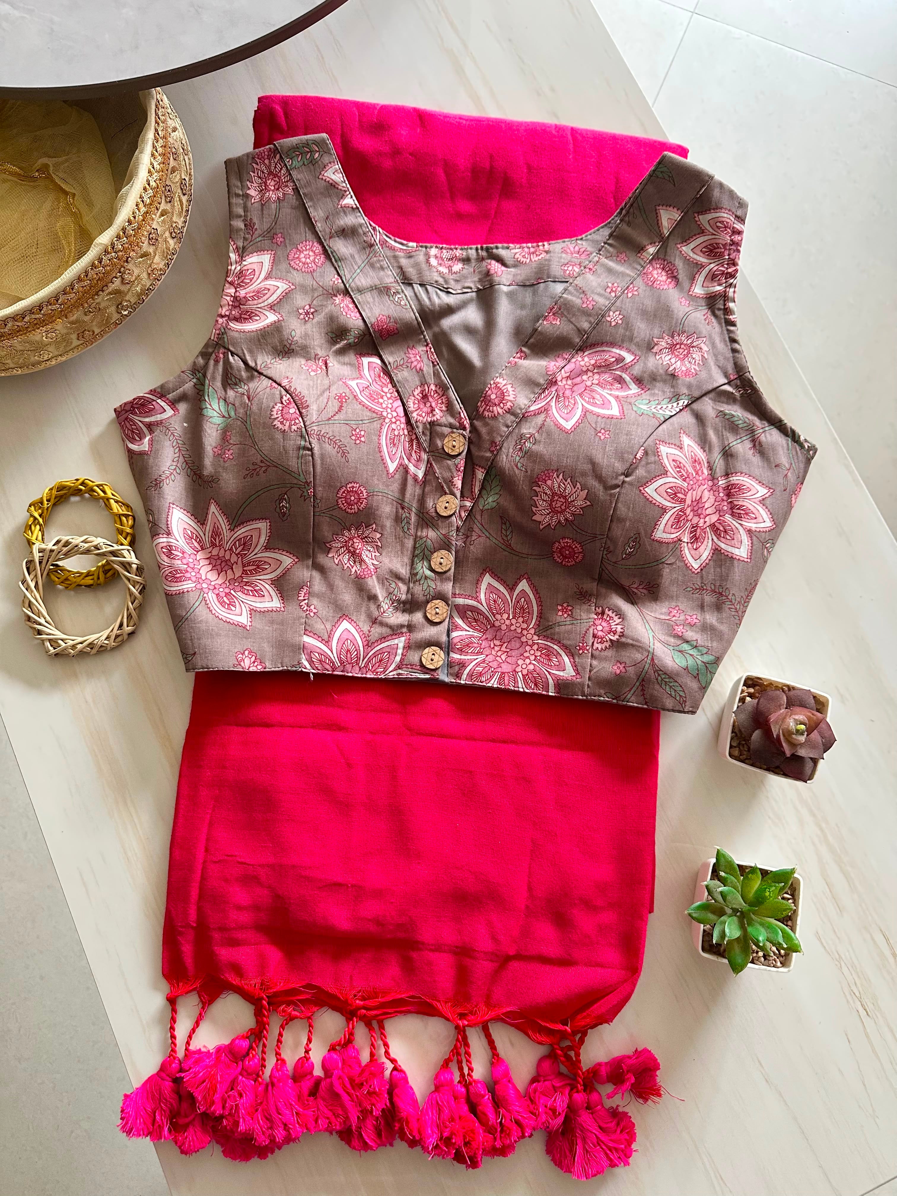 Aarvi: Khadi cotton saree + pretty blouses