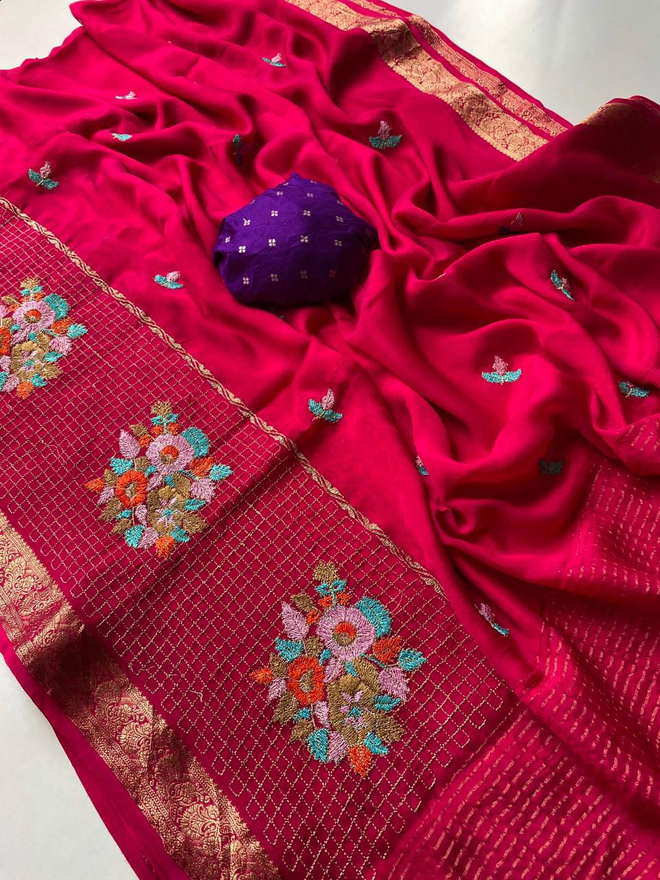 Premium Chinnon Chiffon Sarees 💕